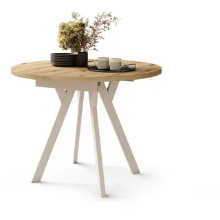 designimpex Esstisch Design Esstisch Almo ausziehbar 90 cm bis 145 cm rund Esszimmer Tisch, Esstisch, Esszimmertisch, Tisch, Ausziehtisch, Küchentisch, Esszimmer beige