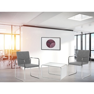 Mauser Sitzkultur Freischwinger, Büromöbel Set 2x Schwingstuhl Grau mit Beistelltisch weiß Bauhaus-stil grau