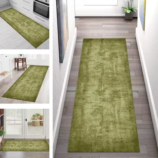 SGLGSTORE Teppich Läufer Flur Küche rutschfest Waschbar Schmutzfangmatte Grün Teppichläufer Küchenläufer Teppichmatten 40X200CM Läufer Wohnzimmer Schlafzimmer Meterware Schmutzfangteppich