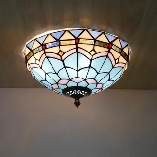 Retro Küche Deckenleuchte Vintage Schlafzimmer Deckenlampe Glas Blau Jugendstil Gang beleuchtet Unterputz Veranda Licht E27 für Korridor Wohnzimmer Esszimmer Badezimmer Balkon Flur (40CM)