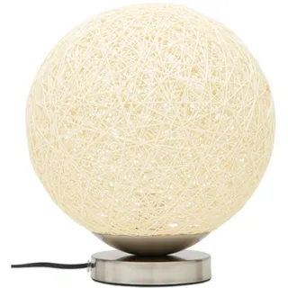 KONSIMO® Tischleuchte KOLLA Nachttischlampe Tischlampe Rattan-Lampenschirm silber/creme, Leuchmittel wechselbar, 1,5m, E14 silberfarben