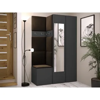 MIRJAN24 Garderoben-Set Orion XXVI, (Komplett-Set, Schrank, Kleiderschrank mit Spiegel, Kleiderhaken, 7x Paneel 42x42), Auswahl aus Fronten und Polsterplatten braun