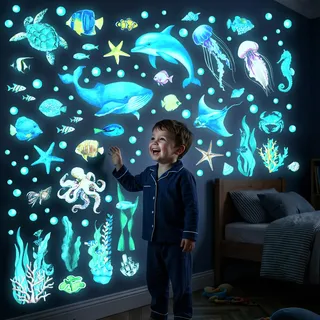 DECOWALL Meerestiere Leuchtsticker Wandtattoo Unterwasserwelt (GDS4-8097)