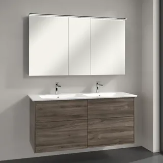 Villeroy & Boch Finero Badmöbel Set 130 cm, Stone Oak Waschtisch mit Waschtischunterschrank und Spiegelschrank