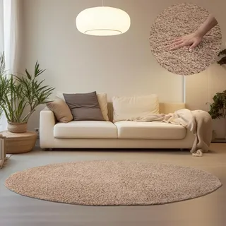 HomebyHome Shaggy Hochflor Teppich, 80 cm Rund, Beige, weich, flauschig, modern, einfarbig, Für Eingangsbereich oder kleine Nischen, für Wohnzimmer Schlafzimmer Flur