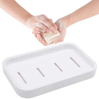 1 Seifenschale für Badezimmer, Seifenschale für Dusche, Behälter für trockene Seife, doppellagige Seifenschale, abtropfen und trocken halten, für Badezimmer, Küche, Waschbecken (weiß)