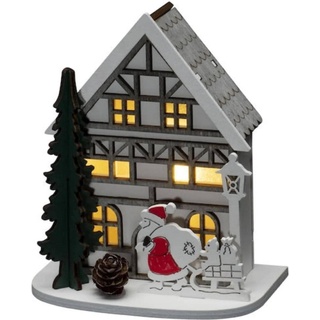 Konstsmide, Weihnachtsbeleuchtung, 3277-210 Holz-Figur Haus mit Weihnachtsmann Warmweiß LED Warmweiß  Ti
