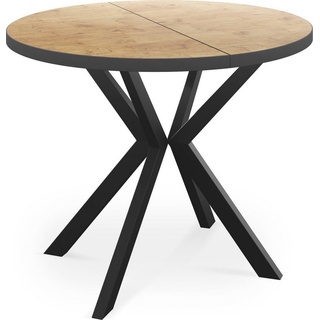 WFL GROUP Esstisch Vincento (1 Tisch), Runder Ausziehbar Tisch mit Tischrand schwarzes Dekor braun 120 cm