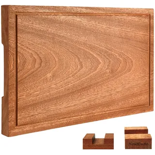 Sapeli-Schneidebretter aus Holz für die Küche, einteilig, ohne Klebstoff | Schneidebrett aus echtem Massivholz, dick, ungiftig, kein Gelenk, rutschfester Metzgerblock mit Saftrille und Ständer
