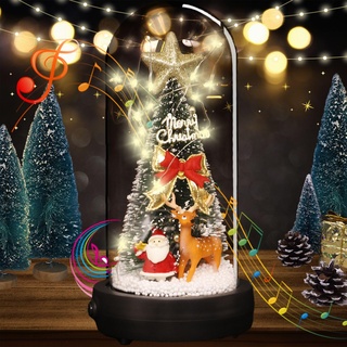 Mini-Weihnachtsspieluhr,Led Mini Weihnachtsbaum, Kleiner Künstlicher Weihnachtsbaum Mit Beleuchtung, Mini Weihnachtsbaum Mit Glasabdeckung