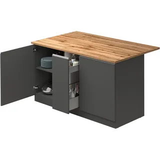 KOCHSTATION Kücheninsel KS-Sole,Kochinsel,Küchenarbeitsblock,Inselküche,Arbeitsinsel, Breite 155 cm, mit Apothekerauszug, gedämpfte Türen grau