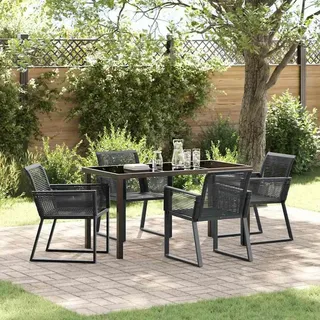 "Rabatt" Garten Essgruppe - Gartenmöbelset - Loungegruppe - 5 pcs Schwarz Pulverbeschichteter Stahl - Lounge-Dining set CC13531 - Schwarz