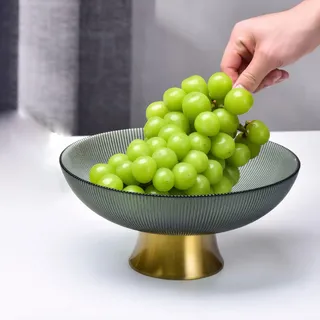 PANNIXIA Glas Obstschale Groß Mit Fuß Schwarz Modern Ferm Living GlasschüSsel Mit Fuß Dekoschale Metall Obstschale