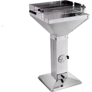 Grill Holzkohle BBQ Fioren – Für Garten, Camping & Outdoor – Tragbarer Trichtergrill mit Ablage – Edelstahl – 48x63x90 cm - Silber