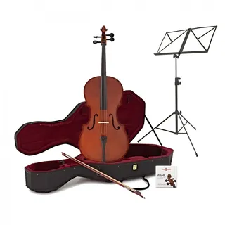 4/4 Größe Cello Beginner Pack von Gear4music mit Etui Bogen und Ständer | Für Anfänger, laminierte Fichtendecke und Lindenholzkorpus, Stahlkernsaiten für klaren Ton