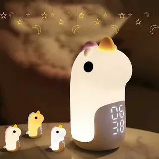 Leuchtender Kinderwecker, Wiederaufladbarer Led-digitalwecker Mit Tag-/nachtanzeige, 3 Farben Und Niedlichem Einhorn-design Für Mädchen, Jungen Und Teenager, Schlummerfunktion – Mauve