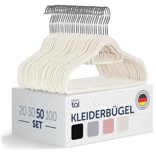 Blumtal 50 Stück Kleiderbügel aus Samt – Samt-Kleiderbügel, rutschfest, um 360° drehbar, platzsparend, hochwertig mit Krawattenklammer – Elfenbein