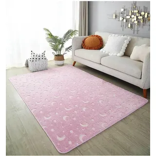 SCAUA Leuchtteppich Einhorn Leuchtender Wohnzimmerteppich Mond Sterne Kinder Schlafzimmer Nachttischteppich Baby Spiel Krabbelmatte Kindergarten Kinderzimmer Deko kinderteppich (Farbig 1, 120x200 cm)