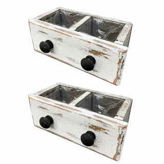 finehomegarden Blumentopf Schublade Holz weiß 2erSet Shappy Ø22x10cm H13cm Pflanzkasten (Set, 2 St., 2er- Set), Blumenkasten 2fach Kräuter Blumen Landhaus / Paket weiß