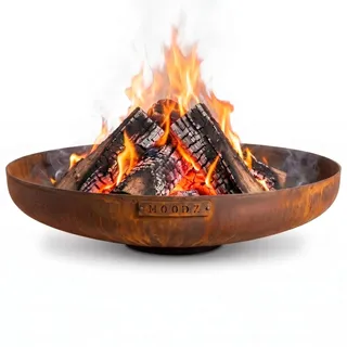 Moodz Feuerschale 60 cm - Feuerschalen für den Garten - Feuerstelle Outdoor & Feuertonne - Feuerschale aus 3 MM Dick hochwertigem Cortenstahl - Feuerkorb für den Garten - 60x60x16cm