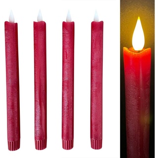 Online-Fuchs LED-Kerze 4er Set Stabkerzen im Metallic-Design aus Echtwachs mit Fernbedienung (Timerfunktion und Dimmer), Rot 773 - Ca. 24,5 cm hoch rot