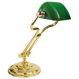 Licht-Erlebnisse Schreibtischlampe LAMPADE MINISTERO, ohne Leuchtmittel, Bankerlampe in Messing poliert Grün E14 35 cm Glas massiv Jugendstil bunt|grün