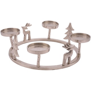 Spetebo Alu Adventskranz Silber mit 3D Figuren - Ø 33 cm - Hochwertiger Aluminium Kerzenständer - Tischdeko Advents Kerzen Ständer für 4 Stumpenkerzen oder Kugelkerzen