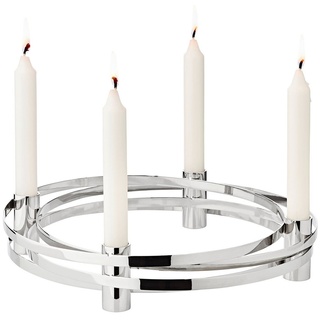 EDZARD Adventskranz Avia, (30 cm) Kerzenhalter für Stabkerzen, Adventsleuchter als Weihnachtsdeko für 4 Kerzen, Kerzenkranz als Tischdeko mit Silber-Optik, vernickelt silberfarben