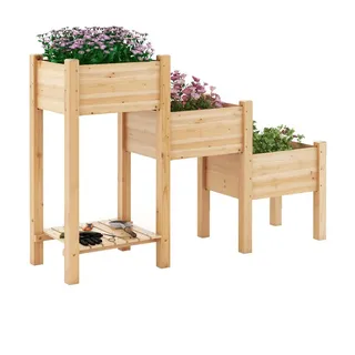 COSTWAY Hochbeet (1 St), 3 Etagen Pflanzkasten, mit Ablage, 161x43x104 cm