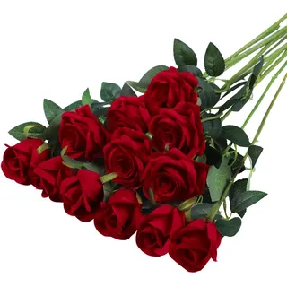 12 Künstliche Blumen, Hochzeitsdekoration, 51 X 7 Cm, Verstellbare Blätter Und Stängel, Realistische Und Weiche Künstliche Rosen Für Hochzeiten, Brautpartys, Heim- Und Gartendekorationen (leuchtend Ro