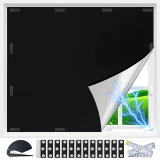Fenster Verdunkelung Magnetisch, Verdunklungsrollo ohne Bohren, Innen Sonnenschutz Rollo Verdunkelung Abnehmbar für Dachfenster Schräges Fenster, Reise, Mietwohnung,100X145cm,Schwarz