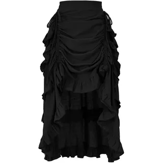 yiranyijiu Damen Mittelalter Renaissance Gothic Rock High Low Viktorianischer Rüschenrock, 2022061bk, Klein - S