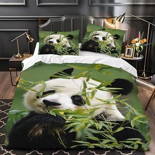 ZLJBB Bettwäsche 135x200 Schwarzer Panda Bettwäsche-Sets, Mikrofaser Bettbezug 135 x 200, 1x Bettbezüge mit Reißverschluss Schließung und 2X Kissenbezug 80x80 cm