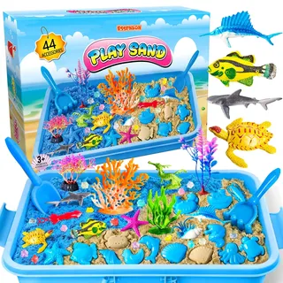 essenson Magic Sand Set Ozean, Spielsand für Kinder mit 44 Zubehörteilen | Sandkasten mit Zaubersand, Sandspielzeug für Jungen ab 3-12