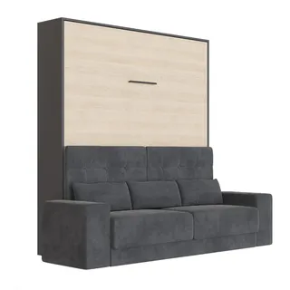 SMARTBett Schrankbett M1 140x200 Vertikal Antraciet/Kaiser Eiche mit Sofa