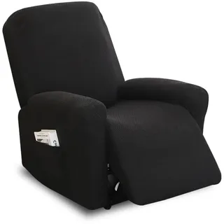 PEEXTBB 4-Teilig All-Inclusive Sesselbezug, Komplett Sesselbezug mit Taschen, Waschbar Stretch Relaxsessel Bezüge, Sofabezu, für Loungesessel, Fernsehsessel(Schwarz)
