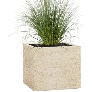 Pflanzwerk® Pflanzkübel CUBE Premium Fiberglas Blumenkübel Frostbeständig mit Lotus-Effekt, Lotus-Effekt - Handgefertigt - Eckig - Frostbeständig beige 34 cm x 30 cm x 34 cm
