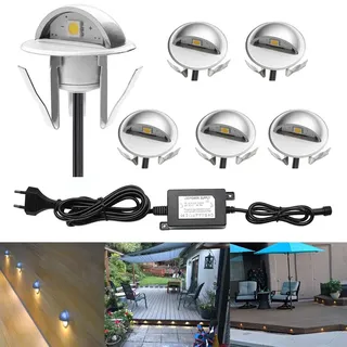 CHNXU Treppenbeleuchtung 6er Set LED Bodeneinbaustrahler IP65 Wasserdicht Außen Terrassen Einbaustrahler Ø35mm Bodenlampe für Garten Holzbrücke Pool Holzdeck, Warmes Weiß