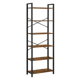 VASAGLE Bücherregal LLS062B01V2, braun, vintage, aus Metall / Holz, 6 Ebenen, 66 x 30cm