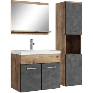 Badplaats B.V. Badplaats Badmöbel Komplettset Montreal 60 x 35 cm Kastanien Eiche mit Dunkel Grau - Badezimmermöbel mit Waschbecken, Spiegel und Badezimmerschrank