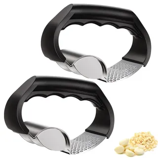Knoblauchpresse Rocker, Edelstahl Knoblauchpresse Multifunktional Garlic Press Rocker Mincer Crusher Kochgerät Knoblauchmühle Küchenhilfe, 2-in-1-Küchengerät für Knoblauch, Ingwer und Mehr (2 Stück)