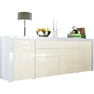 Vladon Sideboard 200 x 72 x 35 cm Creme Hochglanz/Weiß Hochglanz/gelb