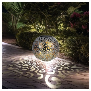 Globo LED Außen-Stehlampe, LED-Leuchtmittel fest verbaut, Warmweiß, Solarleuchte Solarkugel für Außen silberfarben Stecklampe Garten silberfarben