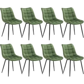 WOLTU Esszimmerstühle 8er Set, für Wohnzimmer Küche Esszimmer, Küchenstühle gepolstert mit Rückenlehne, Sitzfläche aus Samt, mit Metallbeinen, bis 150 kg belastbar, Dunkelgrün