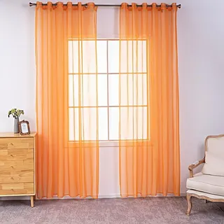 BOYOUTH Durchsichtige Voile-Vorhänge mit Ösen, einfarbig, für Schlafzimmer, Wohnzimmer, Hotel, Orange, 2 Paneele, 140 x 178 cm