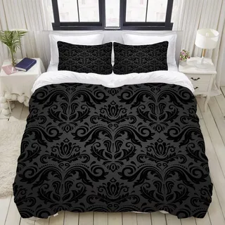 YOUMEISU Bedding Bettwäsche-Set,Orientalisches feines Muster mit schwarzer Damastarabeske und Blumenelementmuster,Mikrofaser Bettbezug und Kissenbezug - (135 x 200 cm)