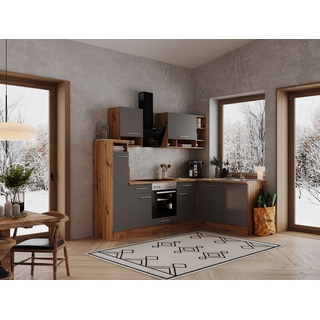 Küche Küchenzeile Küchenblock  Winkelküche Eiche Grau Hilde 250x172 cm Respekta