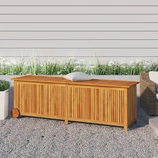 Hoodmeel Gartenbox Holz Auflagenbox Holz wasserdicht mit Rollen Holztruhe mit Deckel Aufbewahrungsbox Auflagenbox Akazie Wetterfest-150 x 50 x 58 cm