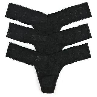 hanky panky Low Rise Thong - Tanga, Unterwäschen Damen Baumwolle Tiefer Schnitt, Lingerie Slip Damen aus Stretch-Spitze Signature Lace, Color Schwarz - One Size [3er-Pack] - Einheitsgröße Große Größen