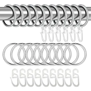 YOYEAH 40 Stück Gardinenhaken - Vorhang Haken und Ringe, Metall und Kunststoff, für Duschvorhänge und Fenster Gardinen, 30mm Innendurchmesser (Silber)